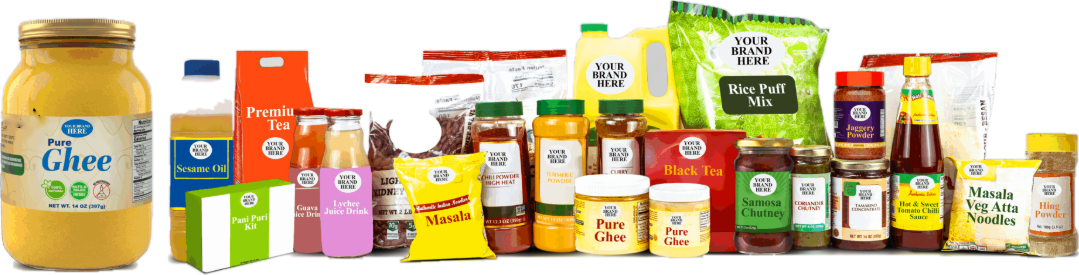 Private label products: ghee, sesame oil, teas, spices, chutneys, noodles and more